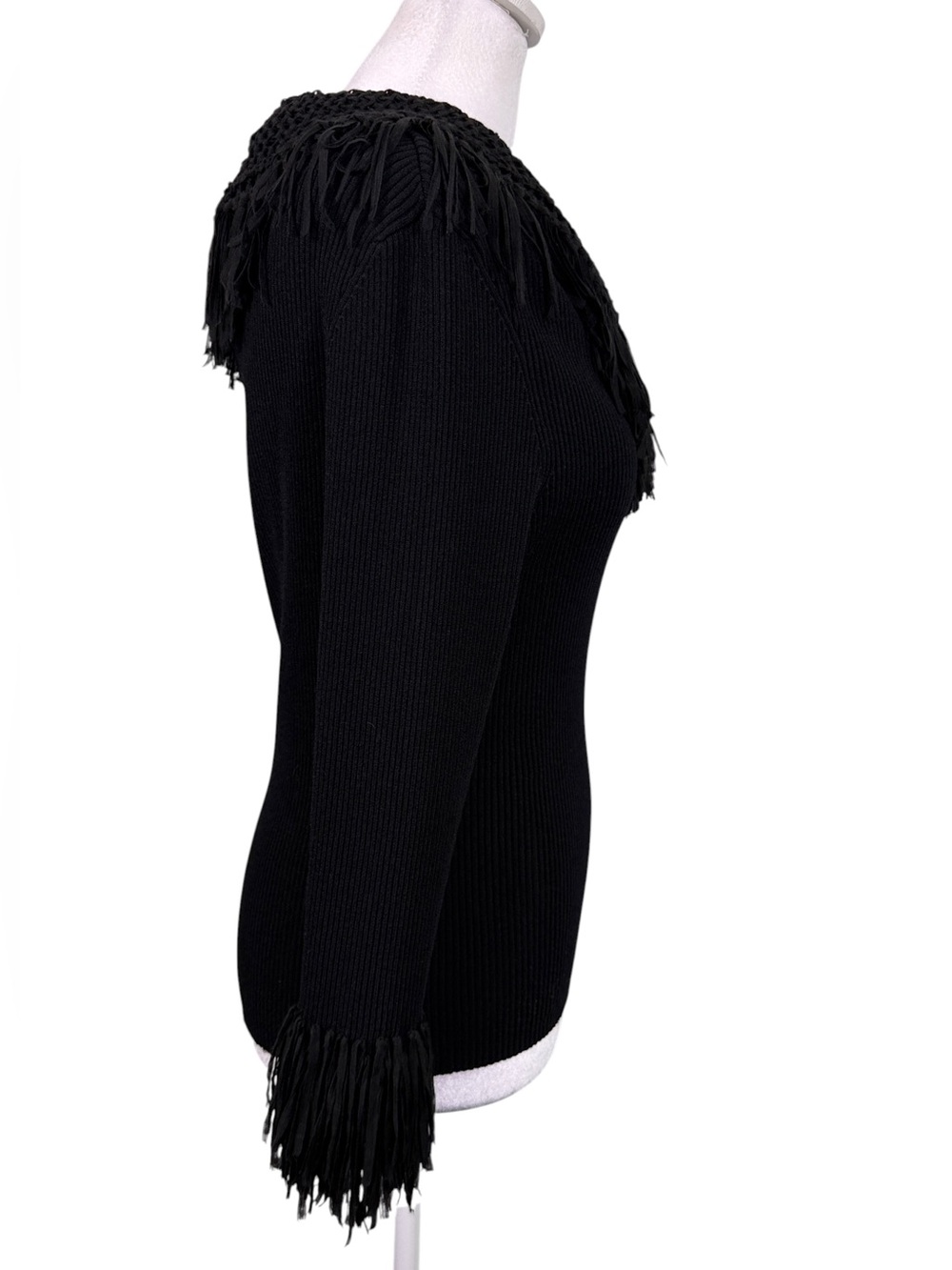 Pow Wow Black Fringe Crochet Sweater L Boho Western Festival Statement Top - Picture 6 of 14